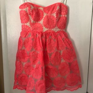 Hot Pink Strapless Semi Dress